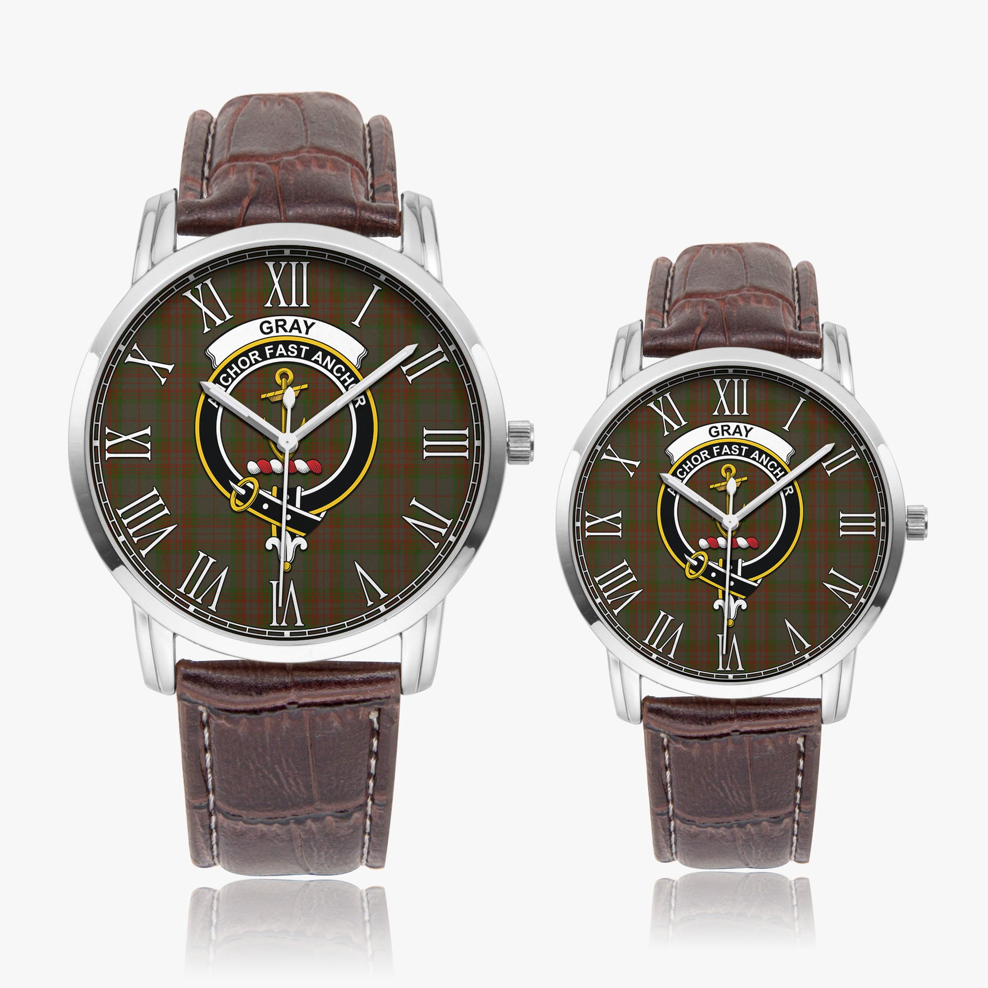 Gray Tartan Family Crest Leather Strap Quartz Watch - Tartan Vibes Clothing