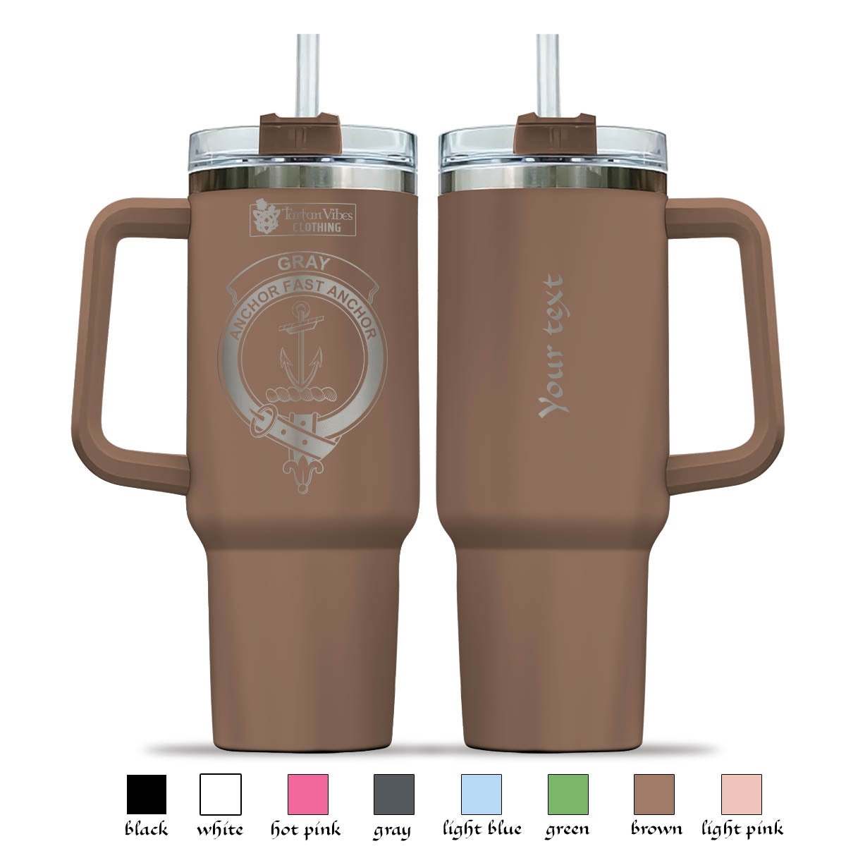 Gray Clan Crest Engraved Tumbler with Handle - 2D-tartanvibesclothing