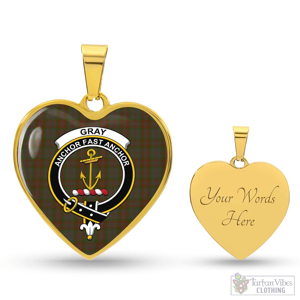 Gray Tartan Heart Necklace with Family Crest Luxury Necklace (Gold) Yes - Tartan Vibes Clothing