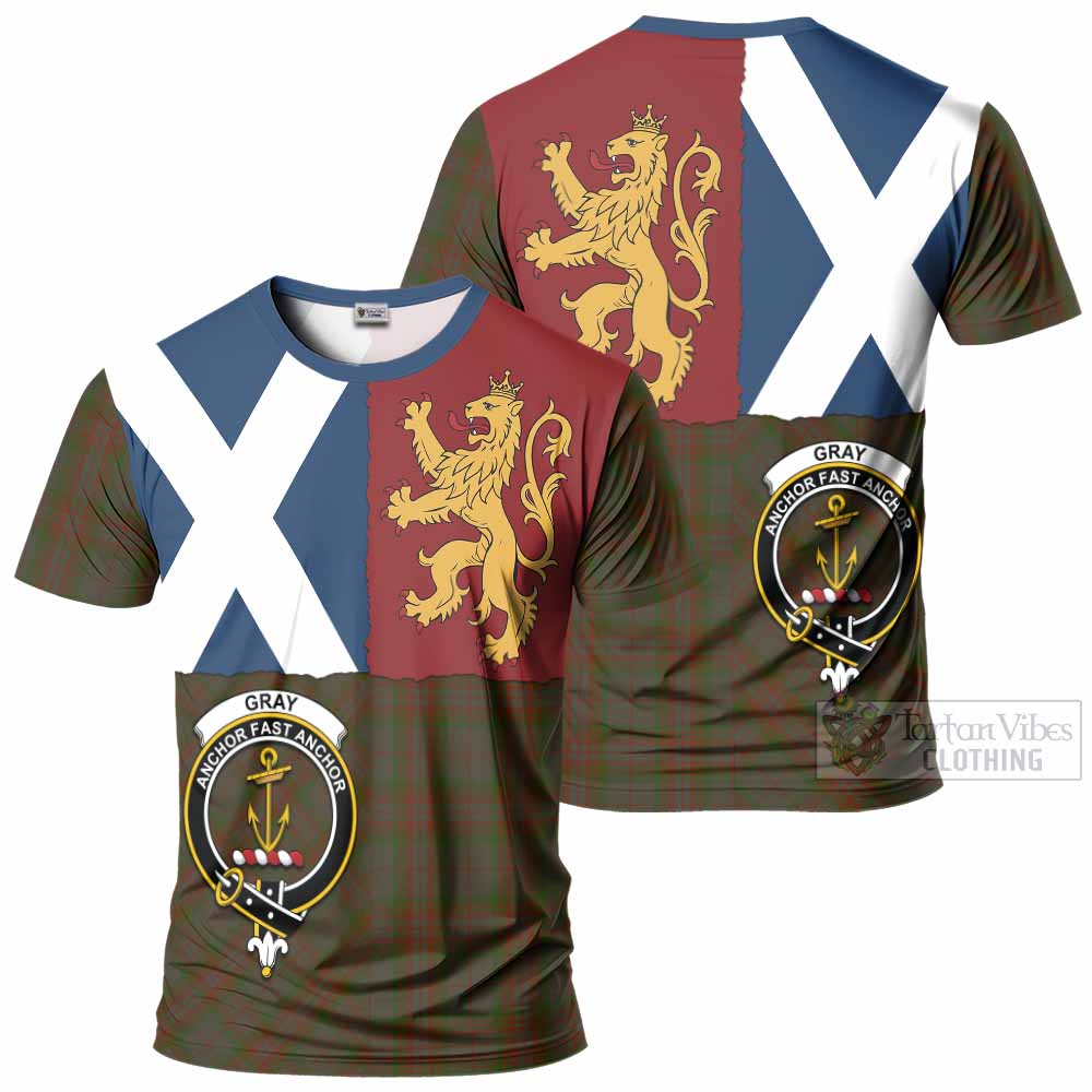 Gray Crest Tartan T-Shirt with Lion Rampant Saltire Style