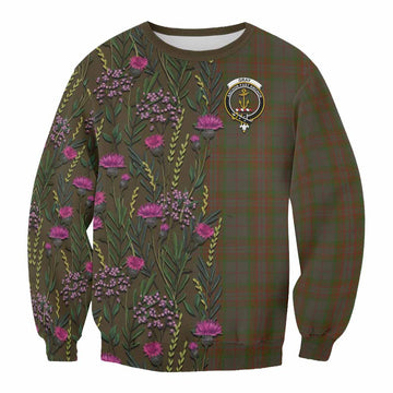 Gray Family Crest Tartan Sweatshirt Scottish Thistle Flower Pattern Half Style - Tartan Vibes Clothing