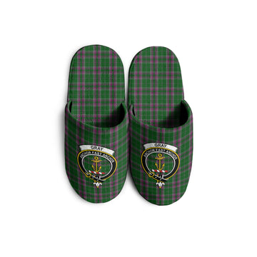 Gray Hunting Tartan Home Slippers with Family Crest