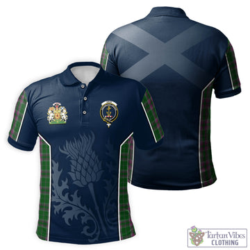 Gray Hunting Tartan Men's Polo Shirt with Family Crest and Scottish Thistle Vibes Sport Style