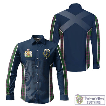 Gray Hunting Tartan Long Sleeve Button Up Shirt with Family Crest and Lion Rampant Vibes Sport Style