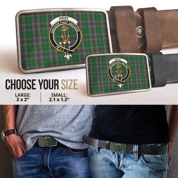 Gray Hunting Tartan Belt Buckles with Family Crest
