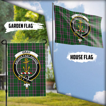 Gray Hunting Tartan Flag with Family Crest
