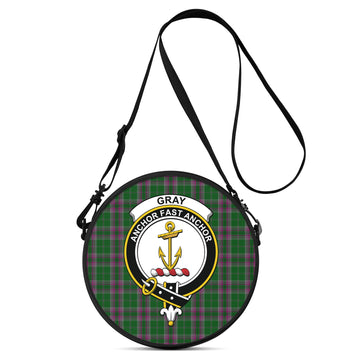 Gray Hunting Tartan Round Satchel Bags with Family Crest