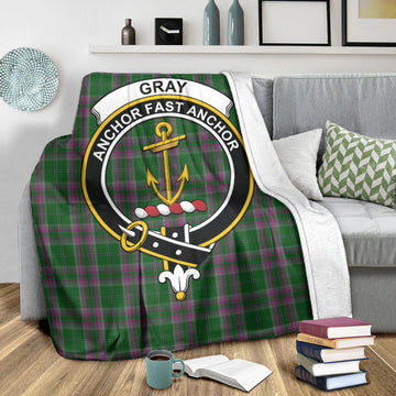 Gray Hunting Tartan Blanket with Family Crest