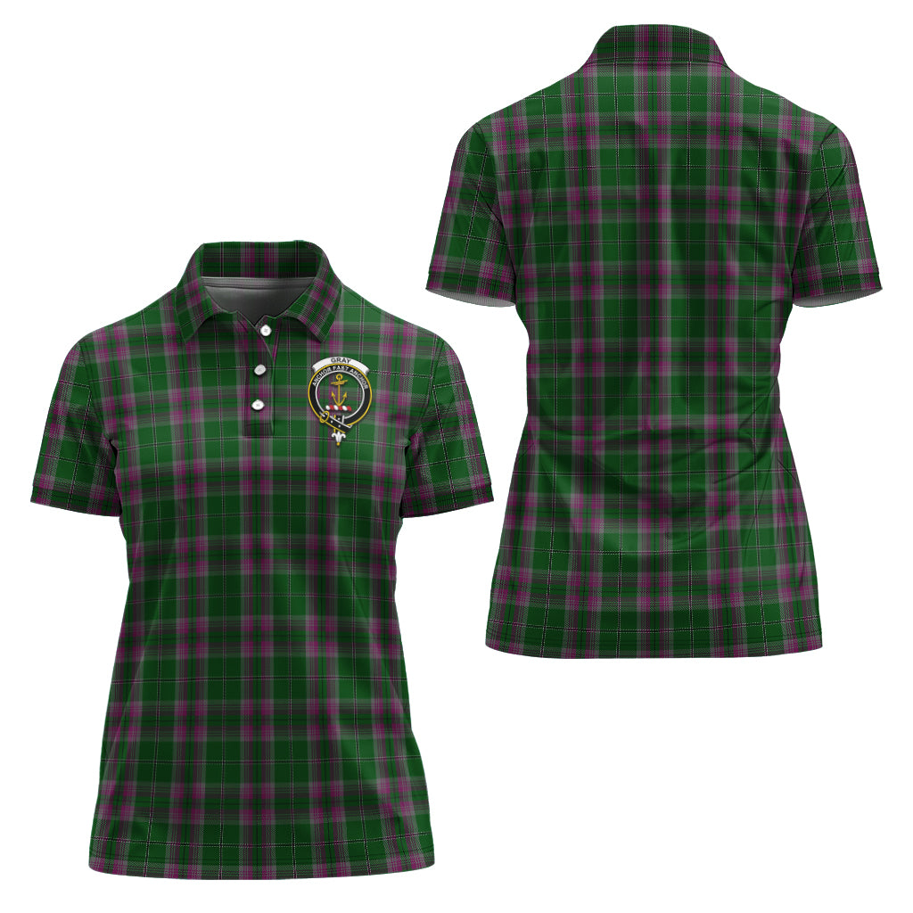gray-hunting-tartan-polo-shirt-with-family-crest-for-women