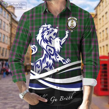 Gray Hunting Tartan Long Sleeve Button Up Shirt with Alba Gu Brath Regal Lion Emblem
