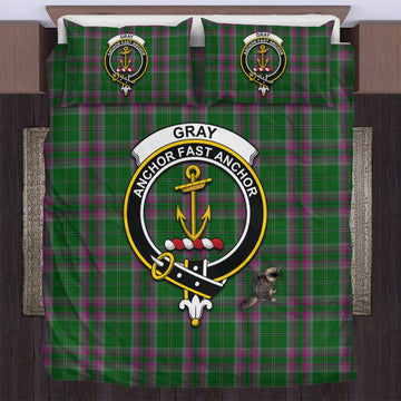Gray Hunting Tartan Bedding Set with Family Crest