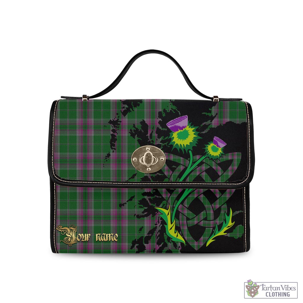 Tartan Vibes Clothing Gray Hunting Tartan Waterproof Canvas Bag with Scotland Map and Thistle Celtic Accents