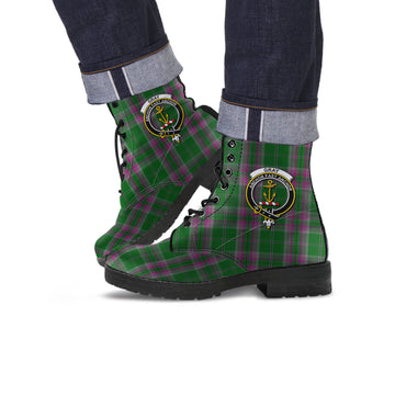 Gray Hunting Tartan Leather Boots with Family Crest