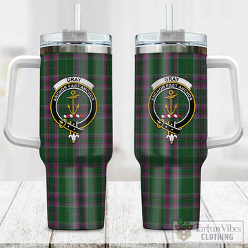 Gray Hunting Tartan and Family Crest Tumbler with Handle