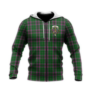 Gray Hunting Tartan Knitted Hoodie with Family Crest
