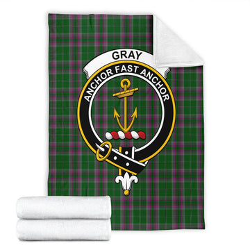 Gray Hunting Tartan Blanket with Family Crest