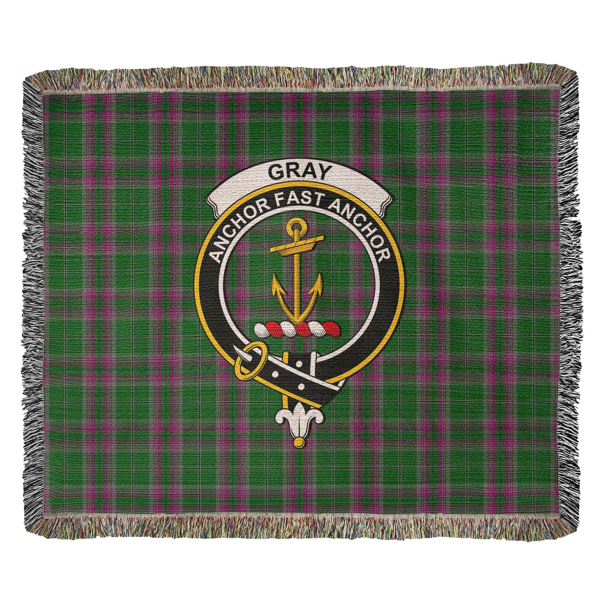Tartan Vibes Clothing Gray Hunting Tartan Woven Blanket with Family Crest