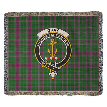 Gray Hunting Tartan Woven Blanket with Family Crest