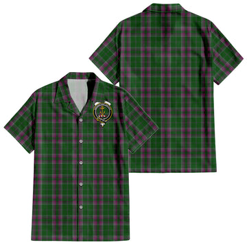 Gray Hunting Tartan Short Sleeve Button Down Shirt with Family Crest