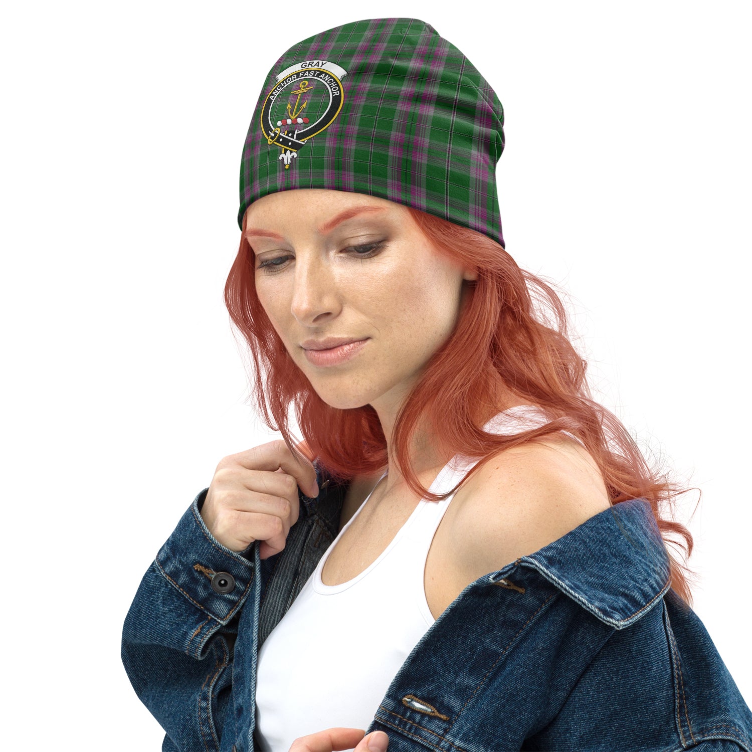 gray-hunting-tartan-beanies-hat-with-family-crest