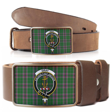 Gray Hunting Tartan Belt Buckles with Family Crest