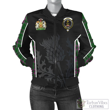 Gray Hunting Tartan Bomber Jacket with Family Crest and Scottish Thistle Vibes Sport Style