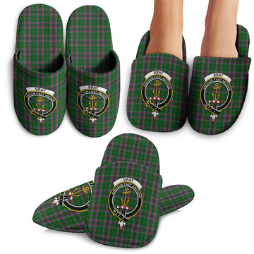 Gray Hunting Tartan Home Slippers with Family Crest
