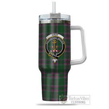 Gray Hunting Tartan and Family Crest Tumbler with Handle