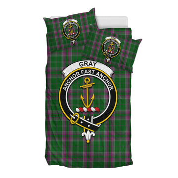 Gray Hunting Tartan Bedding Set with Family Crest