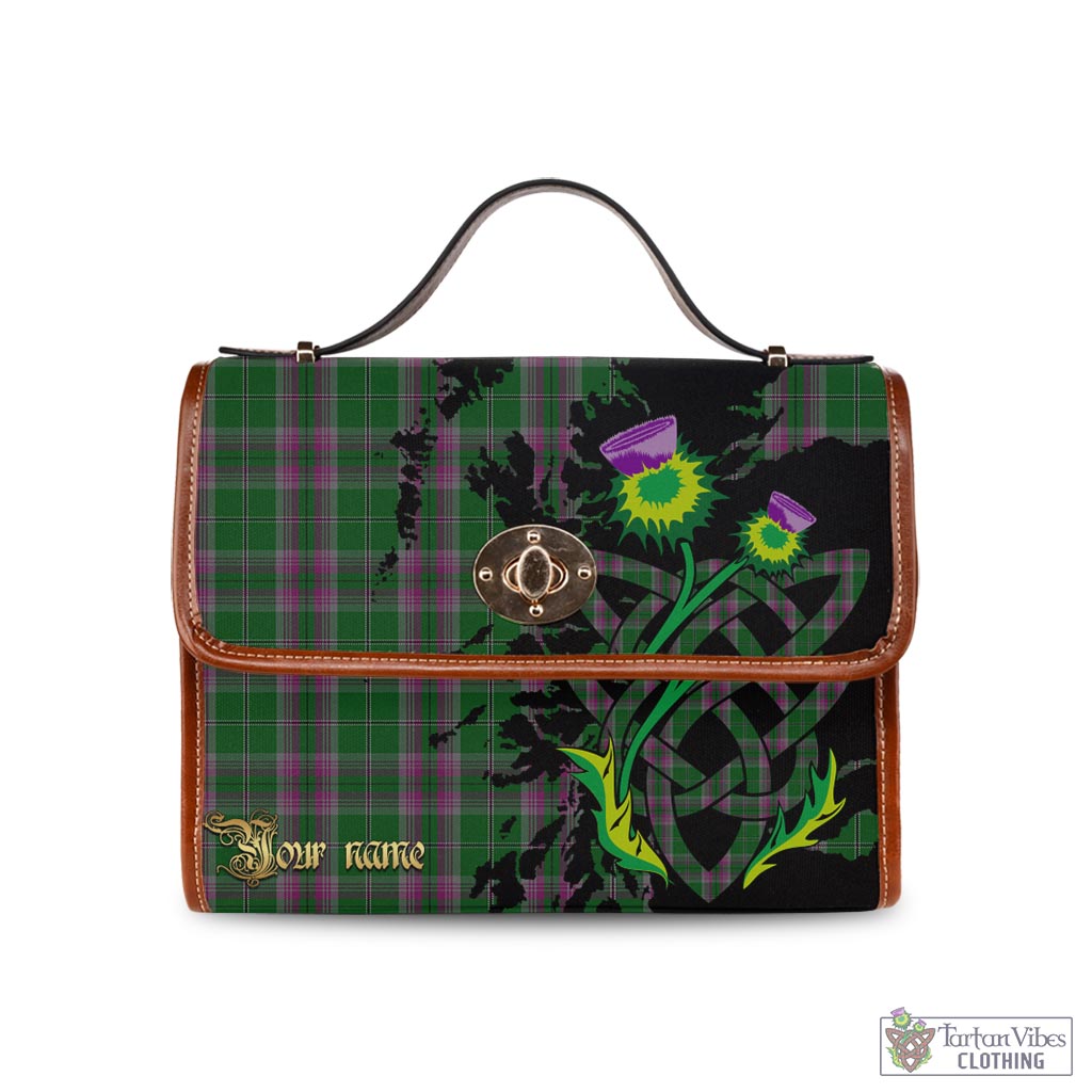 Tartan Vibes Clothing Gray Hunting Tartan Waterproof Canvas Bag with Scotland Map and Thistle Celtic Accents