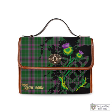 Gray Hunting Tartan Waterproof Canvas Bag with Scotland Map and Thistle Celtic Accents