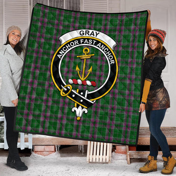 Gray Hunting Tartan Quilt with Family Crest