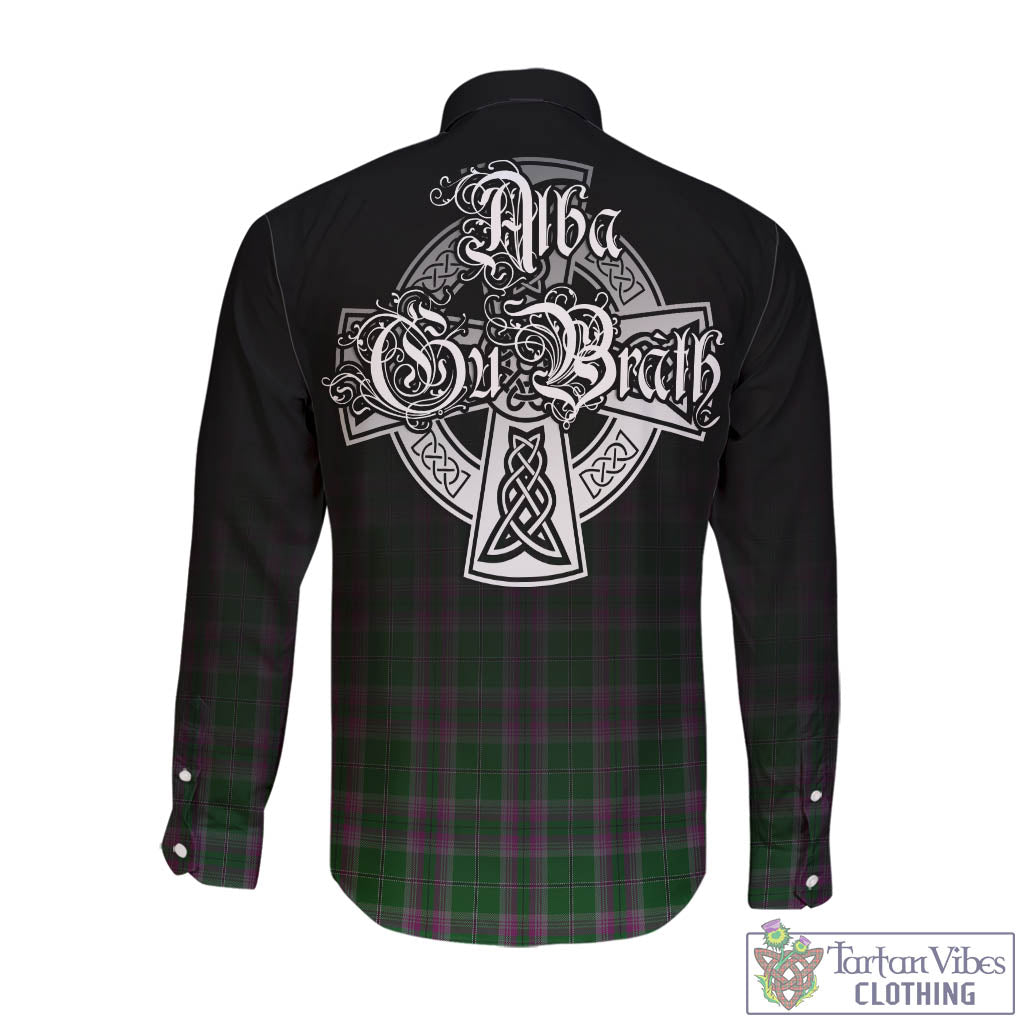 Tartan Vibes Clothing Gray Hunting Tartan Long Sleeve Button Up Featuring Alba Gu Brath Family Crest Celtic Inspired