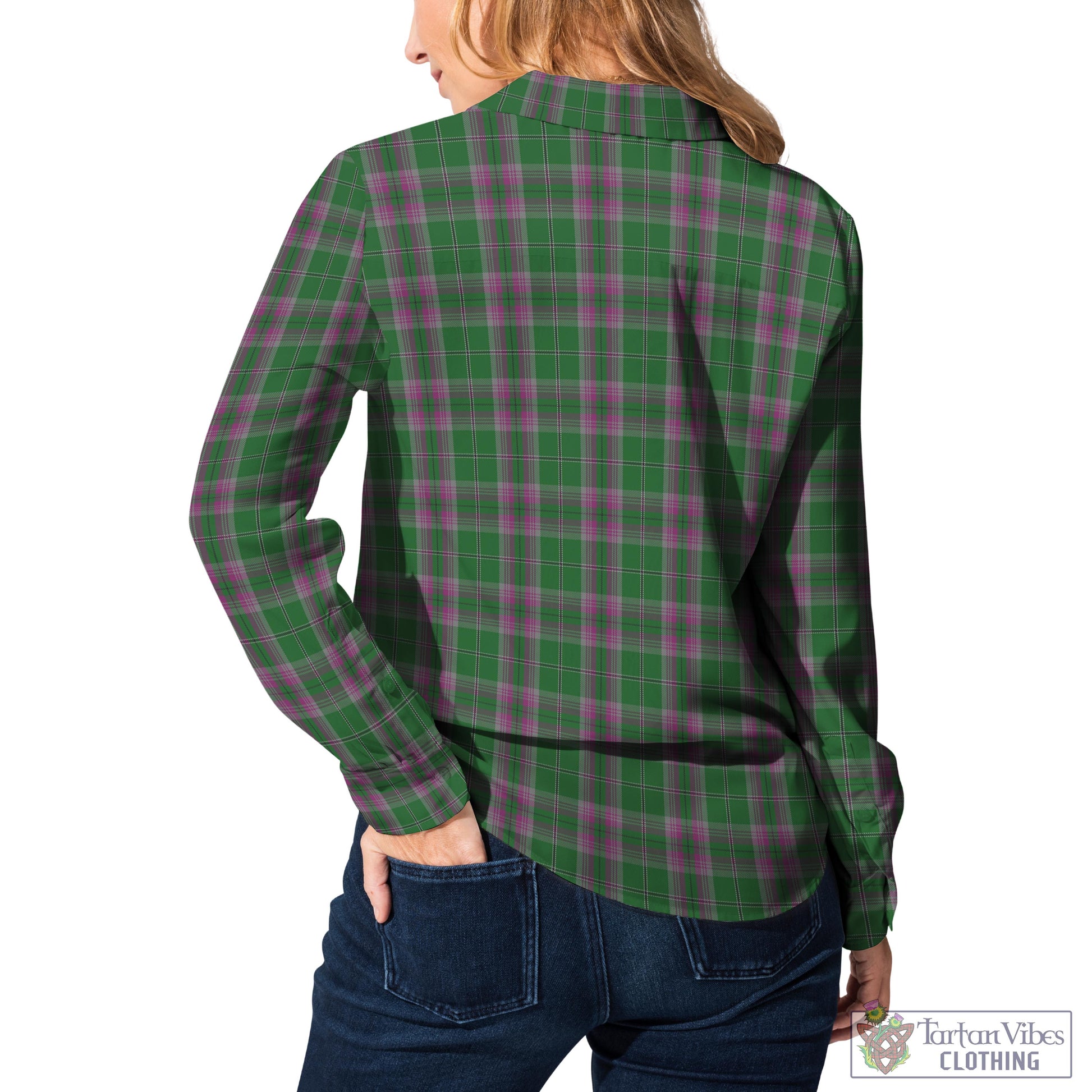 Tartan Vibes Clothing Gray Hunting Tartan Womens Casual Shirt with Family Crest