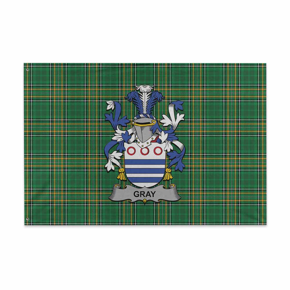 Tartan Vibes Clothing Gray Irish Clan Tartan House Flag with Coat of Arms