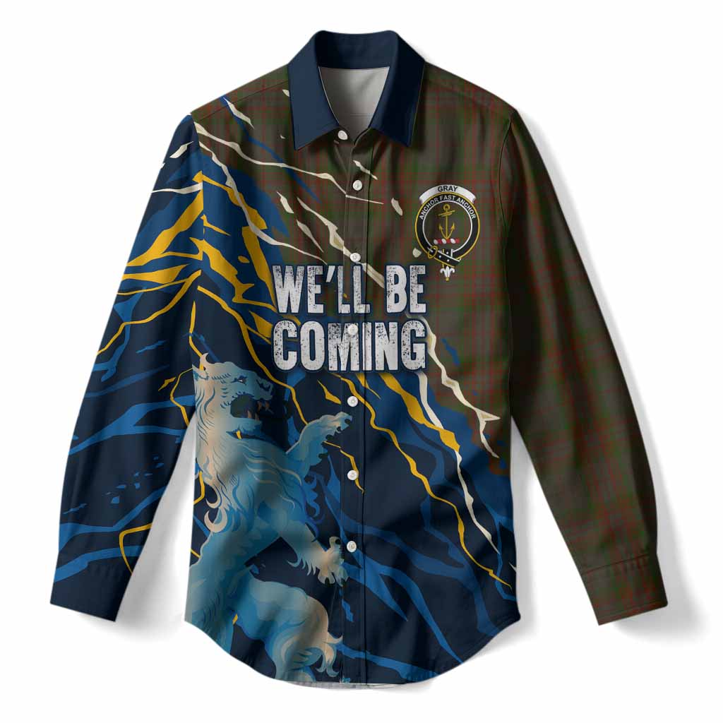 Gray Scotland Tartan Women Casual Shirt WC2026 Football - We'll Be Coming