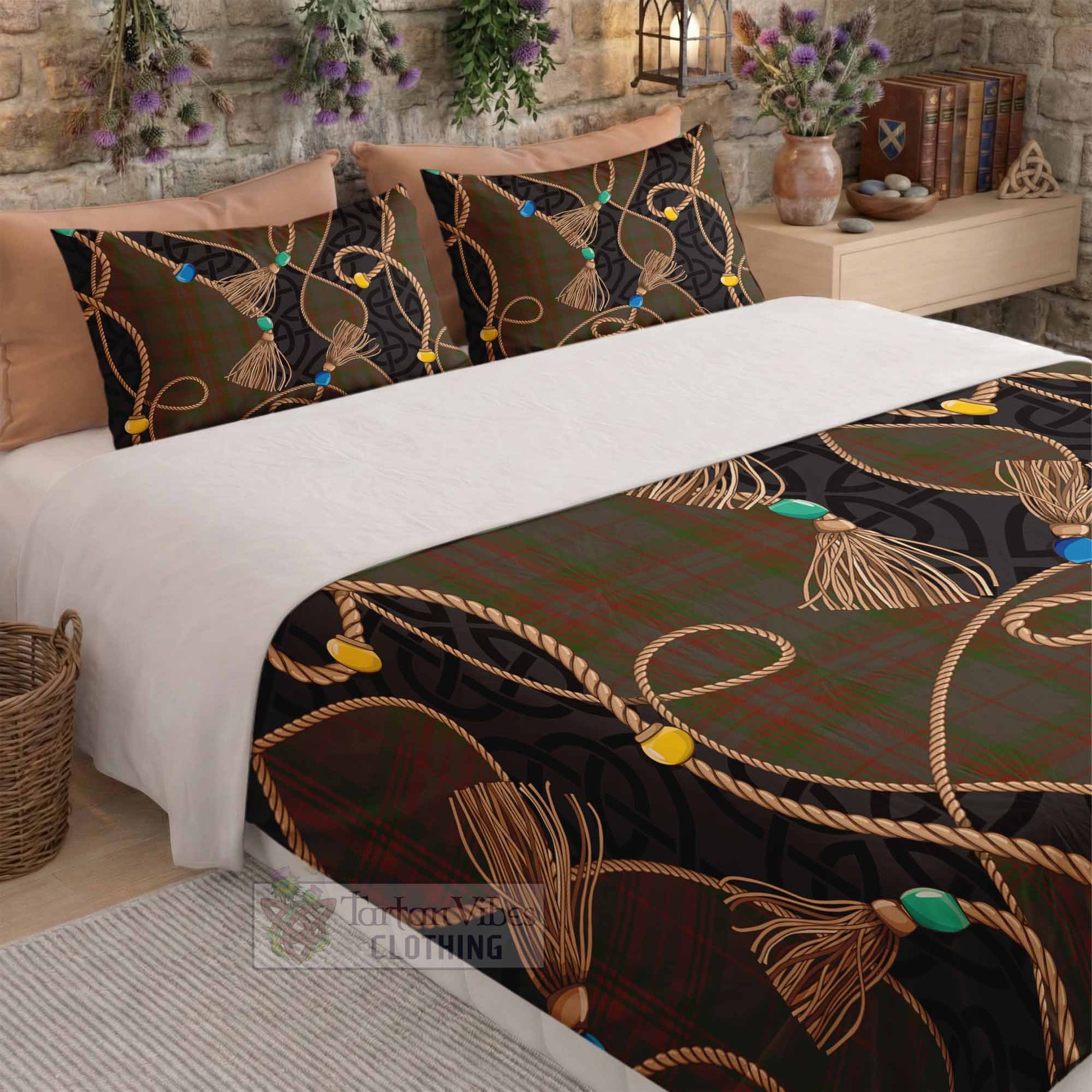 Gray Scottish Tartan Twisted Ropes Stylized Bedding Set - Tartan Vibes Clothing