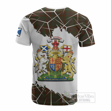 Gray Tartan Cotton T-shirt with Family Crest and Lion Rampant Grunge Style