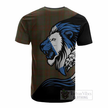 Gray Tartan Crest Cotton T-shirt Scottish Golden Lions Wave Flow