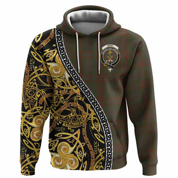 Gray Tartan Crest Hoodie Celtic Knot and Triple Trickle Spiral Symbols