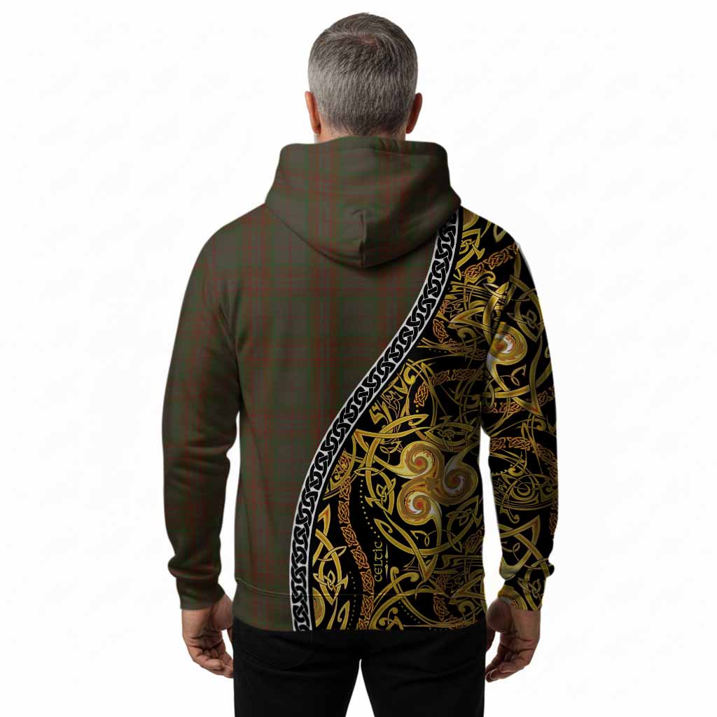 Gray Tartan Crest Hoodie Celtic Knot and Triple Trickle Spiral Symbols