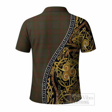 Gray Tartan Crest Polo Shirt Celtic Knot and Triple Trickle Spiral Symbols