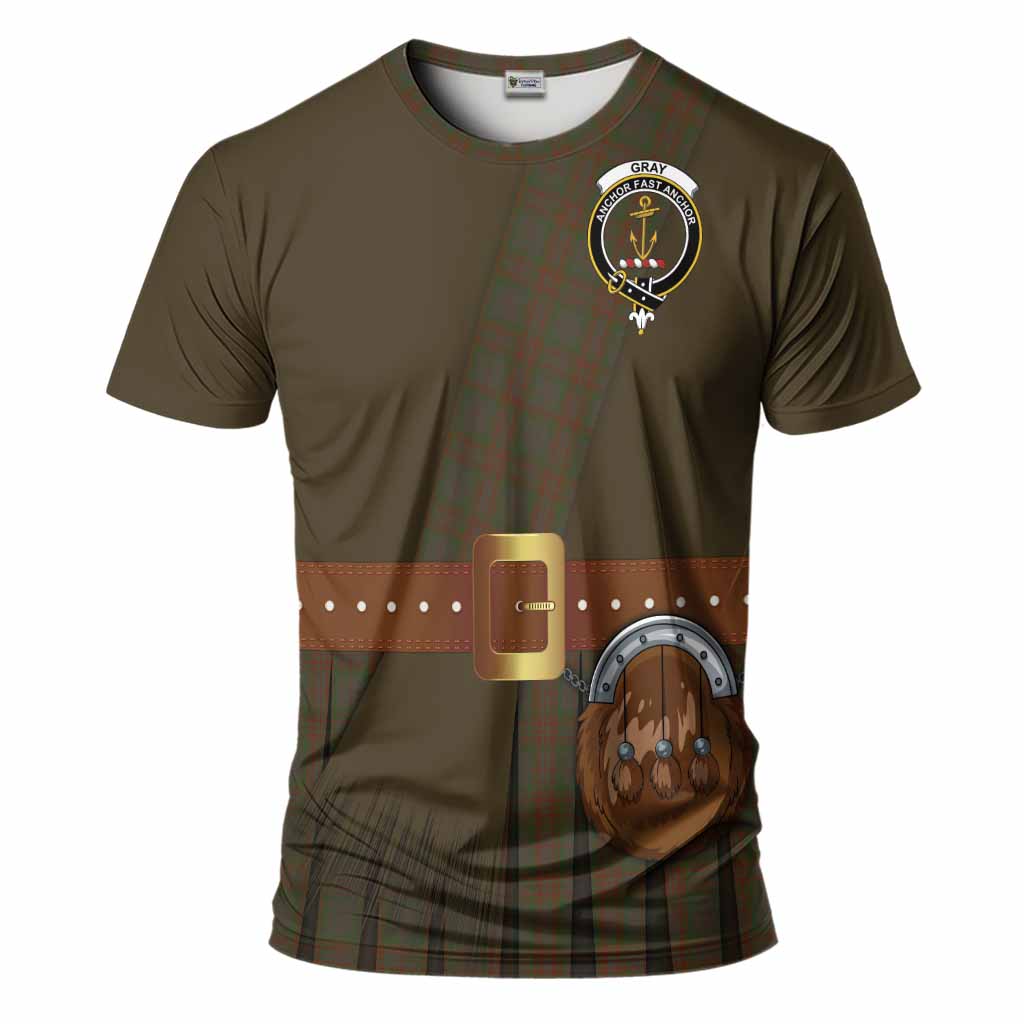 Gray Tartan Crest T-Shirt Kilt Costume Style