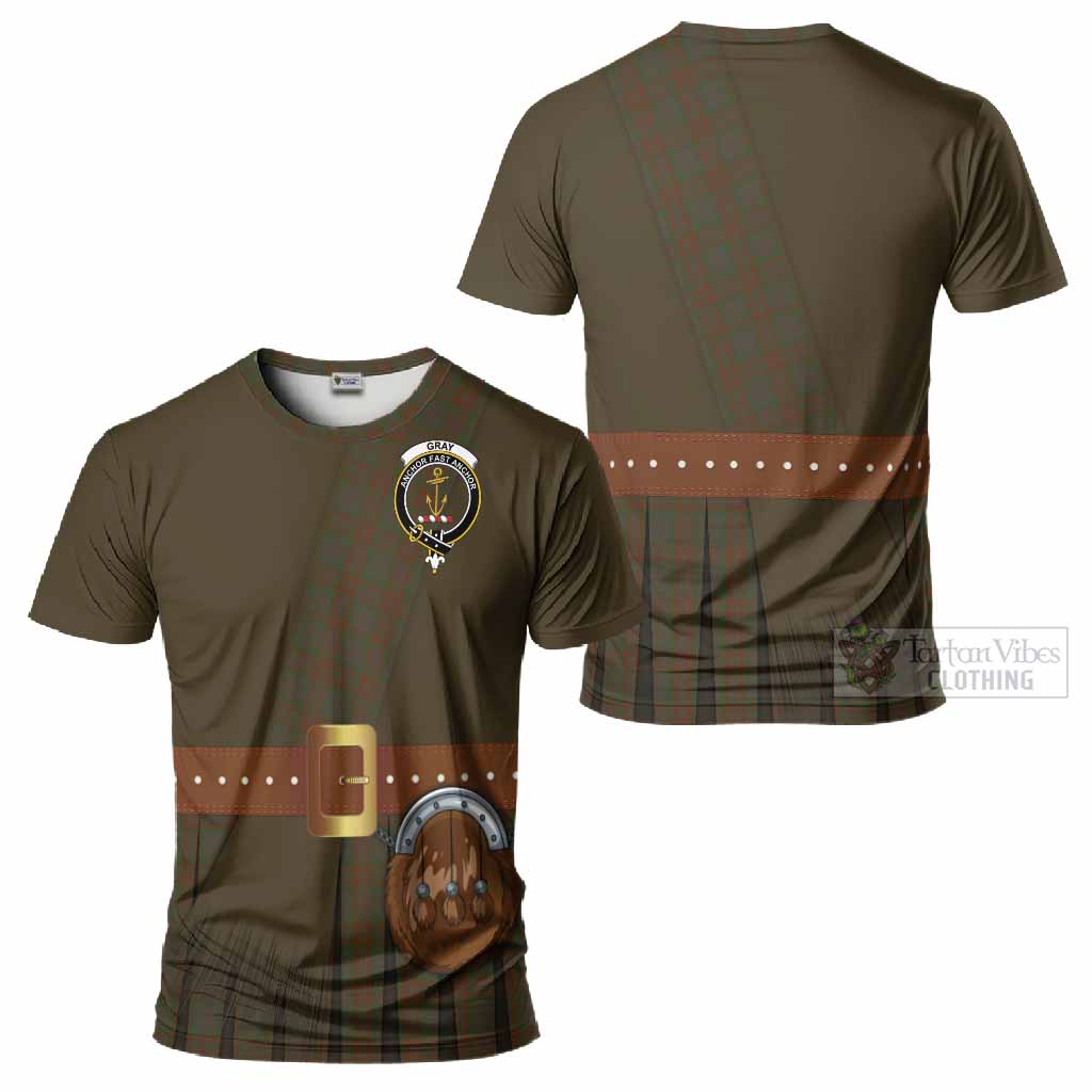 Gray Tartan Crest T-Shirt Kilt Costume Style