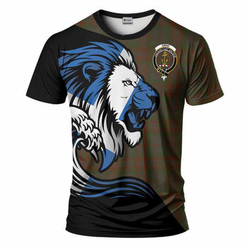 Gray Tartan Crest T-Shirt Scottish Golden Lions Wave Flow