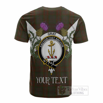 Gray Tartan Family Crest Cotton T-shirt Scottish Burns Night Thistle Floral