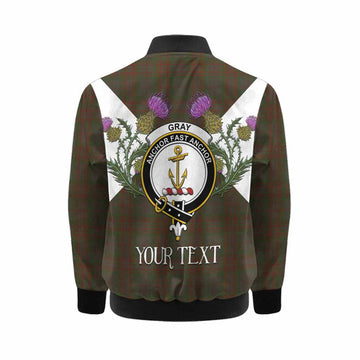 Gray Tartan Family Crest Kid Bomber Jacket Scottish Burns Night Thistle Floral