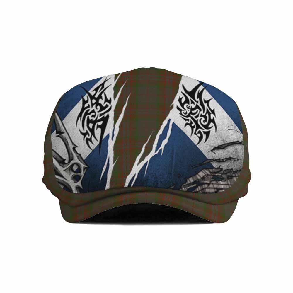 Gray Tartan Flat Cap, Jeff Cap Scotland Flag Ripped Tribal Design