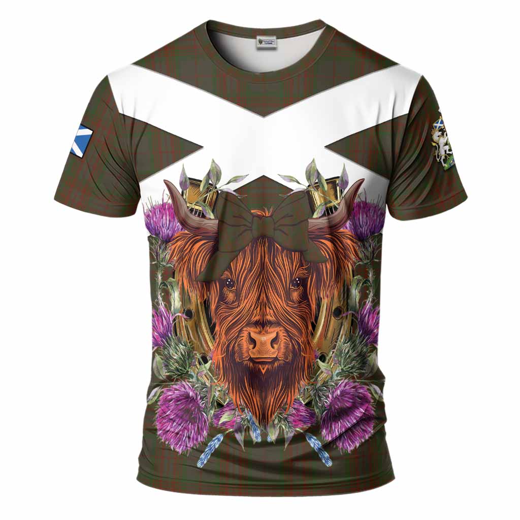 Gray Tartan T-Shirt Scottish Thistle Heilan Coo