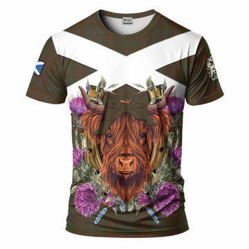 Gray Tartan T-Shirt Scottish Thistle Heilan Coo